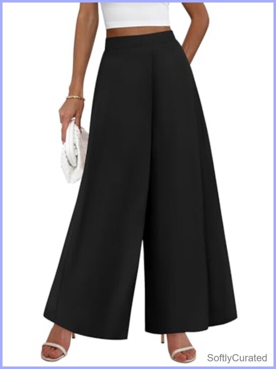 Pants - KIRUNDO Women's High Waist Wide Leg Palazzo Pants Pull On Flowy Trousers